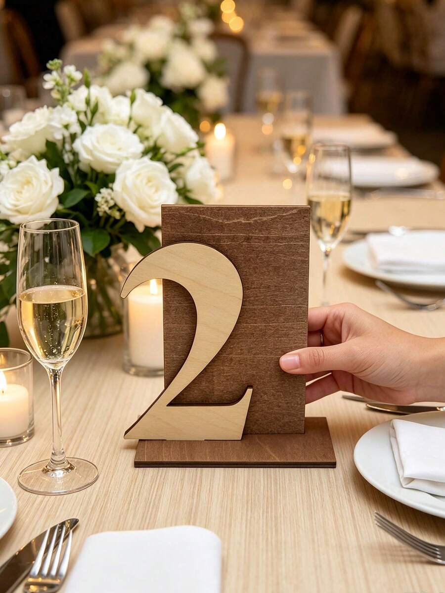 1-20 Rustic Wooden Table Number Signs, Arched Handwritten Style Wedding Reception Seat Number Plates, Farmhouse Style Banquet Bridal Shower Party Table Centerpiece Decor - Multicolor - View 1