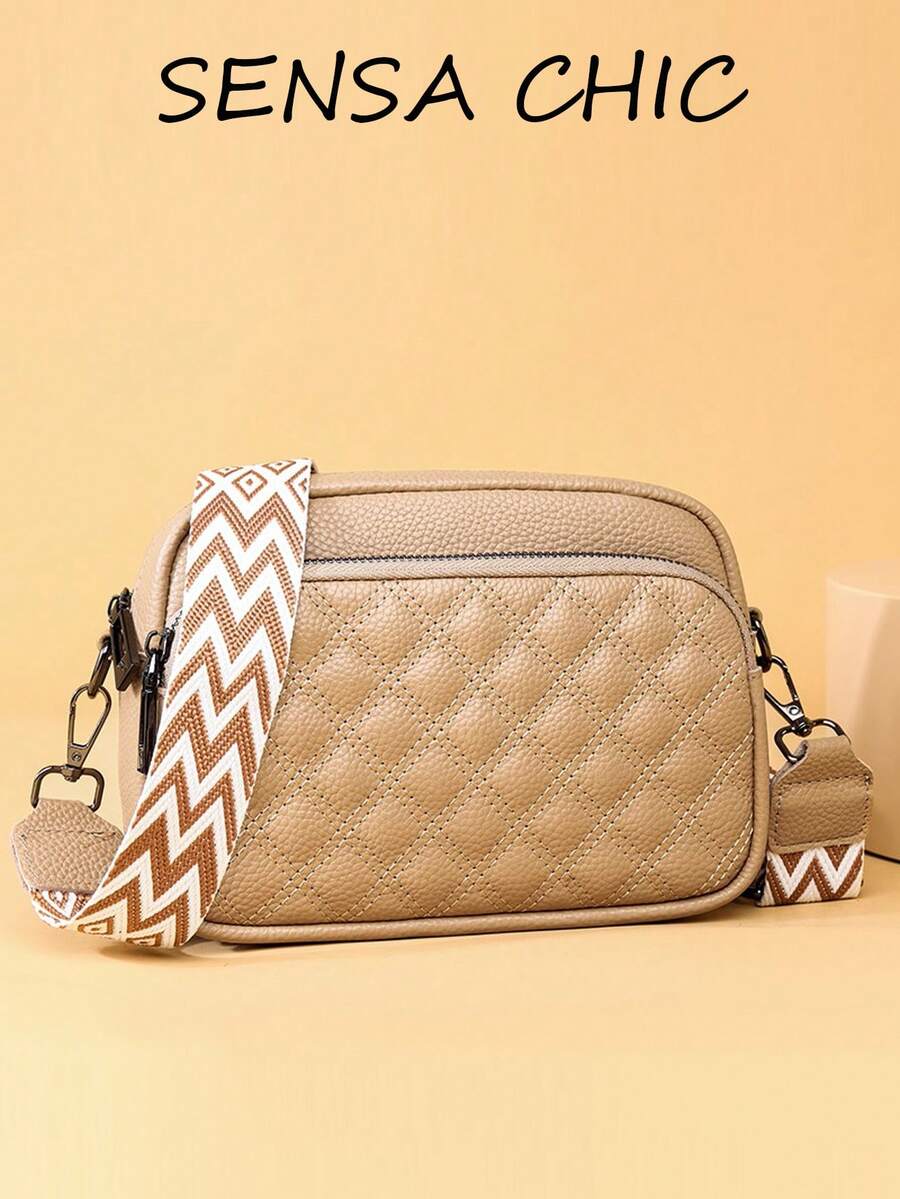 Solid Color Rhombus Quilted Small Square Shoulder Bag With Layered Inner Pockets, Zipper Closure, Versatile Crossbody Bag For Daily Commute, Work, Campus, Shopping, Travel And Outings