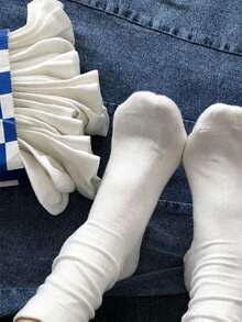 1/6/10 Pasang Kaos Kaki Katun Wanita Minimalis Nyaman Warna Polos, Bernapas dan Menyerap Keringat, Kaos Kaki Hamil Tanpa Jahitan yang Lembut, Serbaguna untuk Pemakaian Sehari-hari, Cocok untuk Musim Gugur/Musim Dingin - Putih - View 2