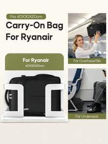NEWHEY Ryanair 機艙登機包 40x30x20 座下隨身行李包 多口袋旅行筆電後背包 - 黑色 - 查看 3