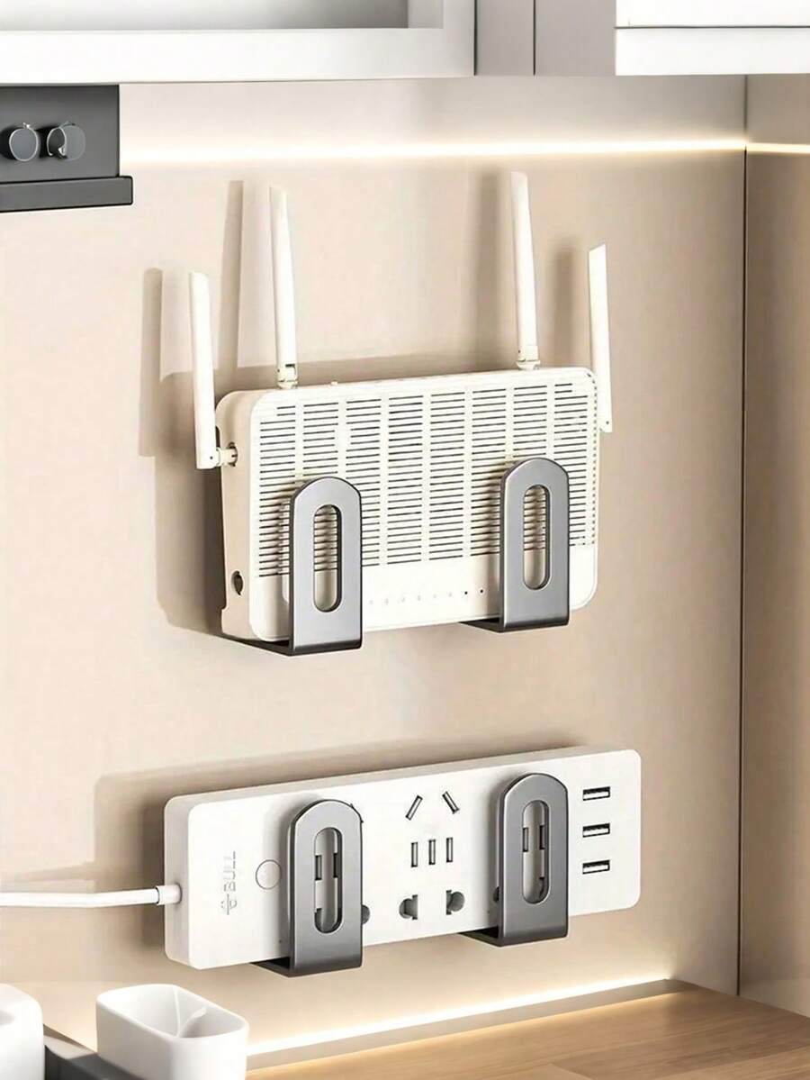 1pc No-Drill Wall Mount Storage Rack, Suitable For Router, WiFi Modem, Set-Top Box, Cable Management Function, Synthetic Gemstone Storage Shelf, Space-Saving Multi-Functional Storage Rack, With Adhesive Backing - Multicolor - View 1