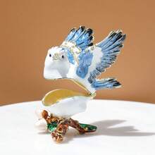 SUSUZUKU 1pc Creative Gift Metal Enamel Crafted Bird Jewelry Box, Unique Birthday/Valentine's Day Gift, Blue Bird Jewelry Box, Metal Enamel Creative Ring Necklace Earring Storage Box, Magpie Decorative Box - Little Flying Bird - View 5