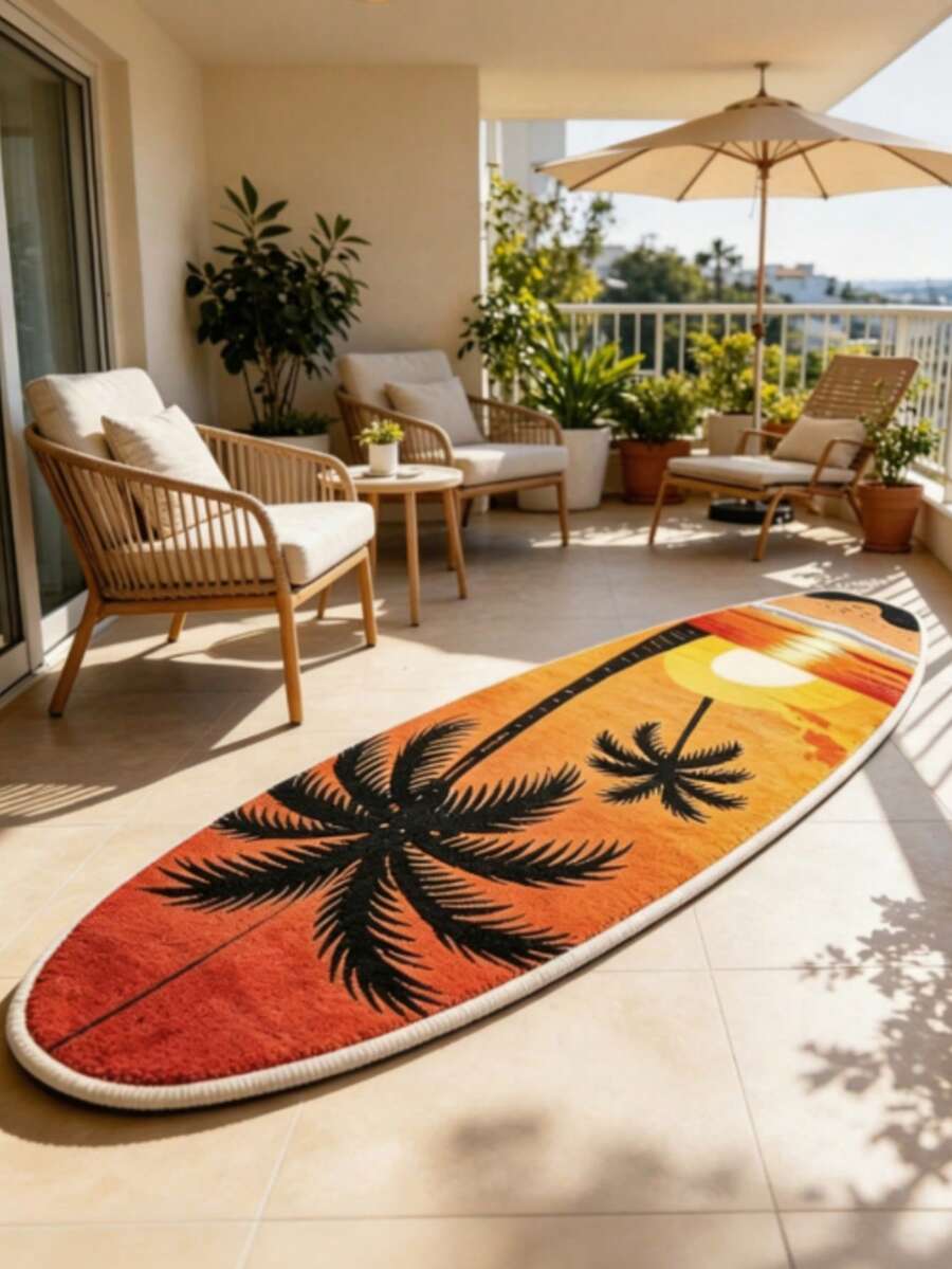 1 pieza Alfombra con forma de tabla de surf con rayas geométricas, alfombra de cama de cachemira sintética, alfombra decorativa, decoración de dormitorio, alfombra pequeña, alfombra, decoración del hogar, alfombra de sala de estar, alfombra pequeña de sala de estar, alfombra de dormitorio, decoración del hogar de sala de estar, alfombra de exterior, alfombra lavable - Multicolor 9 - Ver 1
