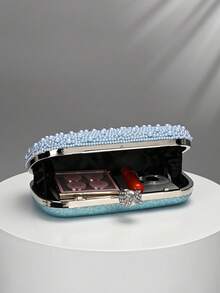 Light Blue Pearl Beaded Evening Clutch, Pearl & Rhinestone Decorated Wallet,Bride, Wedding Items - Baby Blue - View 4