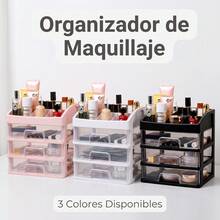 Organizador de Maquillaje FICZOY con 3 Cajones Transparentes, Almacenador de Cosméticos Multicompartimento para Tocador, 3 Colores Disponibles - Ver 2