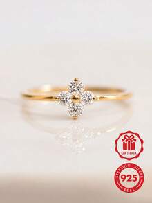 Fashion Daily 925 Sterling Silver 18K Gold Plated Four-Leaf Clover Zirconia Ring For Women's Everyday Wear - Four-leaf Clover Ring - View 2