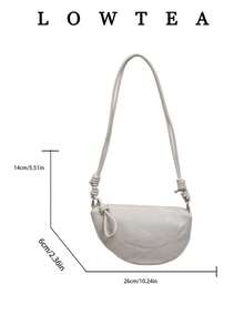 1 buah Tas Bahu Wanita Model Bulan Sabit Gaya Vintage dari Bahan PU Warna Polos dengan Jahitan Patchwork dan Penutup Resleting, Cocok untuk Pemakaian Sehari-hari dan Gaya Jalanan - Putih - View 3
