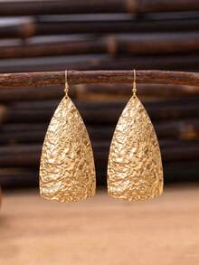 2pcs Retro Exaggerated Pleated Water Drop Shaped Minimalist Exquisite Earrings For Women Daily Wear, Outings, Dates, Parties, Music Festivals - Gold - View 2