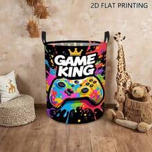 1pc Colorful Splatter Game Controller Print Foldable Laundry Basket With Handle, Dirty Clothes Storage Bin, Multi-Functional Organizer Box, Suitable For Gamers Bedroom, Game Room And Home Storage - Multicolor - View 6