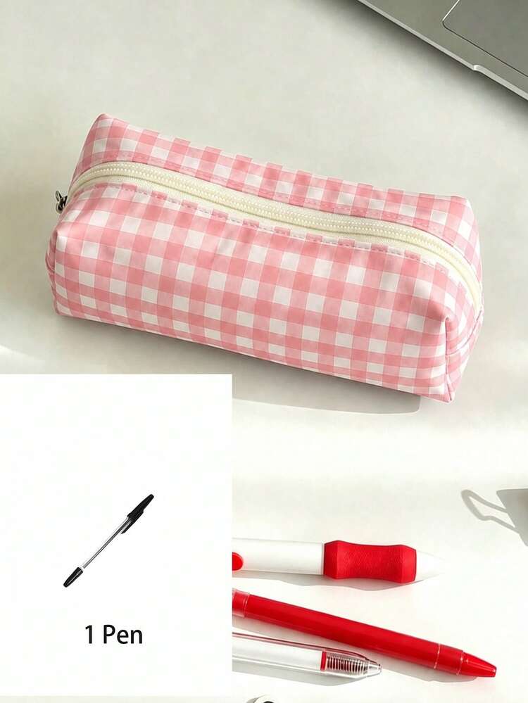 Plaid Pencil Case/Stationery Storage Bag - Multi-Functional Large Capacity Design, Suitable For Storing Office Supplies, Creative Multi-Purpose Pencil Box Or Portable Travel Makeup Bag, Ideal For Students And Adults Daily Use - Multicolor - View 6
