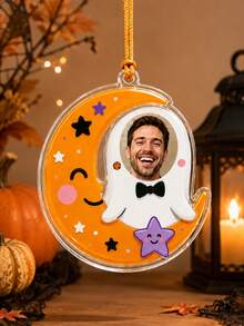 Custom Photo Halloween Hanging Ornament, Personalized Ghost Pendant Decor, Spooky Party Room Accent, Customized Name Keepsake, Customizable Picture Holiday Gift For Family, Friends, Couples, Festive Halloween Decor, Unique Gift, Room Decor - Ginger - View 4
