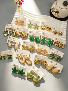 4/8/16/24pcs Gold Pine Tree Striped Enamel Stainless Steel Earrings - Multicolor - View 4
