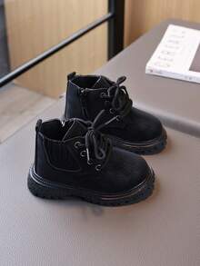 1 Pasang Sepatu Bot Anak Baru dengan Sol Lembut, Nyaman & Bergaya untuk Anak Laki-laki - Hitam - View 6