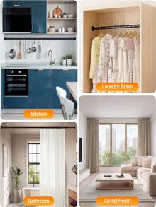 1pc Silver/Black Stainless Steel Adjustable Shower Curtain Rod, No Drilling Installation, Tension Rod, Hanging Rod, Clothes Drying Rack, Storage Rod, Kitchen Utensil Hanging Rod, Curtain Rod, Suitable For Bedroom, Bathroom, Balcony, Multiple Lengths Available, Multi-Functional Product For Bedroom, Balcony, Closet, Outdoor Clothes Drying - A - View 3