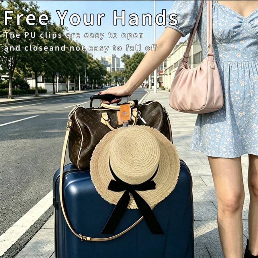 2pcs Multi-Color PU Leather Hat Clip Set, Portable Sun Cap Storage Accessory For Outdoor Travel, Firm Metal Clip Fastener For Back To School Trip, Summer Vacation Outing, Backpack Hanging Organization And Daily Hat Carrying