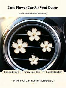 4pcs Pink Enamel Flower Car Air Vent Clips, Gold Rim Alloy Flower Car Interior Decoration, Premium Gift For Female Drivers - A - View 10