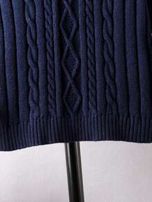 Boys' Round Neck Long Sleeve Knitted Sweater With 3D Cable And Diamond Texture, Vintage Preppy Style Casual Versatile Pullover, Suitable For School Daily Wear In Autumn/Winter - Navy Blue - View 5
