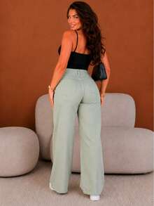 BNB WOMEN'S WIDE LEG JEANS PREMIUM HIGH-WAISTED FLARE PANTS - 翠 - 查看 4