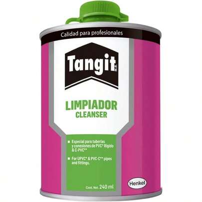 Limpiador, solvente ideal para tuberías y conexiones de PVC y C-PVC, limpiador de tuberías, incoloro, lata 1x240ml