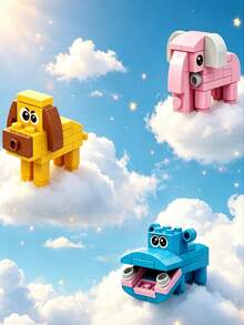Youleli 12pcs Kids Cartoon Animal Building Blocks Puzzle Toy Set, Educational DIY Interlocking Assembly Blocks, Suitable For Boys And Girls Birthday And Christmas Gifts - Multicolor - View 4