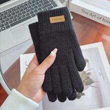 1 Pair Women's Thick Warm Touchscreen Knitted Knitted Gloves, Windproof Fingerless Gloves For Electric Scooter Riding, Fashion Letter Logo Gloves - A - View 8