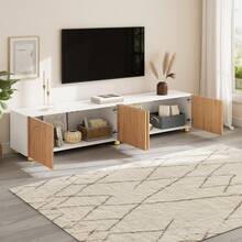 TV Stand Lowboard Bogenrelief 4 Doors Black Metal - 自然白 - 查看 8