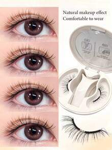 1 Pair Magnetic False Eyelashes Set With Clips,Natural Looking,Easy To Wear And Remove Magnetic False Eyelashes,Upgraded Band Lines Are Thinner And Lighter,Suitable For Daily Wear,Waterproof,And As A Gift For Women,Magnetic Lashes. - Black - View 2