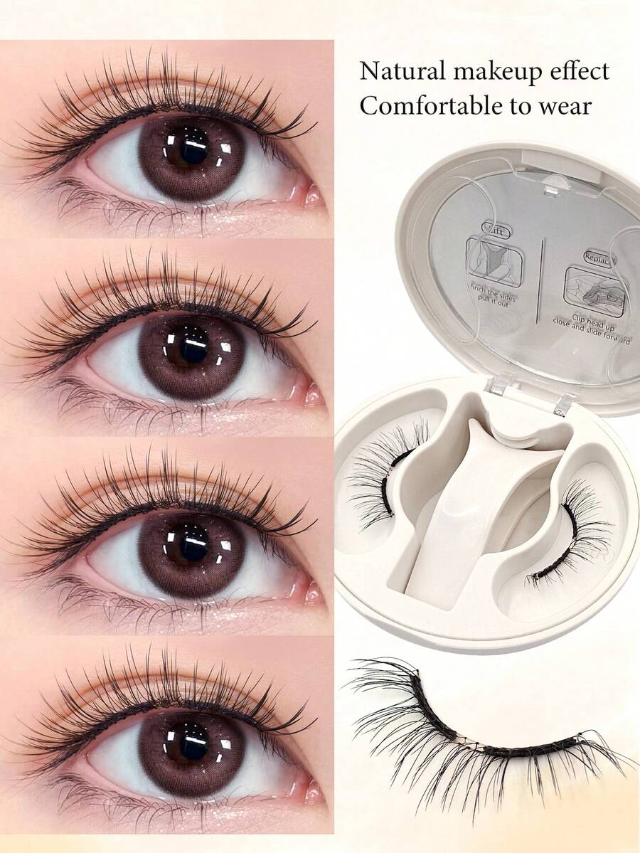 1 Pair Magnetic False Eyelashes Set With Applicator, Natural Look, Easy To Wear And Remove, Upgraded Thinner And Lighter Eyelash Band, Suitable For Daily Wear, Waterproof, Women's Gift, Magnetic Eyelashes - Black - View 1