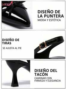 MODA Sandalias de tacón alto de punta elegante con lazo para mujer, zapatos de vestir sexy para fiesta, adecuados para verano, commute, discoteca, boda, fiesta, exterior, disponibles - Negro - Ver 5