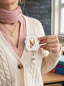 1pc Custom Pet Portrait Badge Reel With Name, Personalized Dog Cat Badge Reel, Retractable ID Holder, Vet Tech Gift Photo Reel, Nurse Badge Clip,Pet Party Identification Tag,Pet Owner Gift - Multicolor - View 5