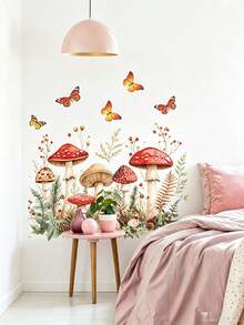 3 Styles Nursery Wall Decals, Forest Mushroom, Wildflower Meadow And Pink Rose By Window Stickers, Home Decor, Boys And Girls Bedroom Wall Art - Multicolor - View 6
