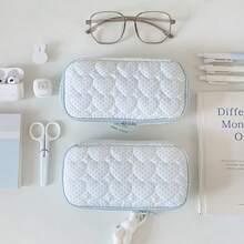 Blue Heart Polka Dot Print Pencil Case, Large Capacity Multi-Compartment Storage Bag, Portable Desktop Stationery Organizer, Multi-Functional Storage Bag, Suitable For Business Trips, School And Travel, Back To School Gift For Friends - Multicolor - View 5