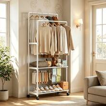 1pc Multifunctional Double-Row Clothes Storage Rack, Shoe Rack, Storage Shelf, Movable And Easy To Assemble, Suitable For Living Room, Entryway, Bedroom, Study, Office, Holiday Gift, Christmas Gift - Multicolor - View 4