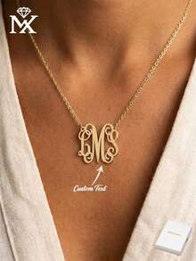 Colar Personalizado com Letra Inglesa Entrelaçada, Elegante, Requintado e Fashion, Pingente de Inicial Versátil, Ideal para Uso Diário, Ação de Graças, Natal, Presente de Aniversário e Presente Comemorativo - Ouro amarelo - Visão 1