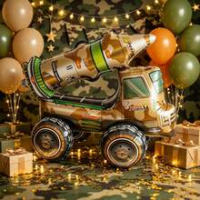 1 Set 4D Assembled Tank Missile Car Off-Road Vehicle Foil Balloons, Suitable For Jungle Adventure Party Decoration, Adventure Mission Theme Party Decoration - View 7
