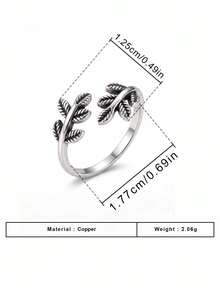 1pc Vintage Silver Olive Leaf Open Ring, Adjustable Unisex Finger Ring, Suitable For Daily Wear And Gift - Silver - View 5