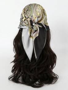 1pc Bohemian Paisley Pattern Silk Square Scarf, 27.5" X 27.5", Fashion Design, Suitable For Daily Wear - S18854-black Gray - View 3
