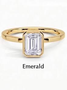 MOUSHEENIA Classic 1ct/2ct/3ct Multi-Shape Moissanite Bezel-Set Engagement Ring 925 Sterling Silver 18K Gold Plated Single Stone Women's Delicate Wedding Band - Yellow Gold - View 23