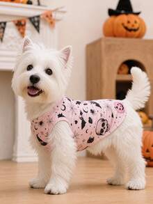 1pc Halloween Pink Magic Academy Pattern Pet Vest, Casual Fashion Breathable Physical Anti-Shedding Small Pet Vest Suitable For Cats And Dogs Indoor And Outdoor - Baby Pink - View 5