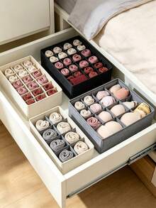 2pcs Foldable Drawer Storage Boxes, Wardrobe Storage Boxes, Suitable For Clothes, Socks, Underwear, Ties (Gray 24-Grid), Fabric Socks Drawer Storage Boxes, Multi-Compartment Underwear Storage Boxes, Foldable Wardrobe Storage Bins, Suitable For Socks, Underwear, Bras, Ties, Underwear - Multicolor - View 4