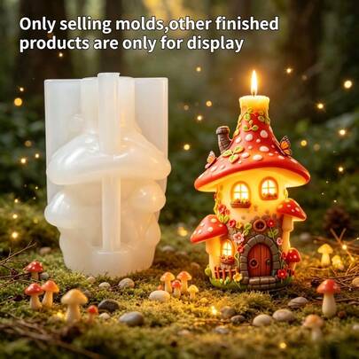 Candle Mold Forest Mushroom House Aromatherapy Candle Silicone Mold Embossed Flower Butterfly Fairy Tale Cottage Shape, DIY Soap, Plaster, Epoxy Resin Ornament Making Tool, Reusable, Easy Demolding Suitable For Home Decor Handmade Crafting Mold, DIY Aromatherapy Candle Handmade Soap, Handmade DIY Creative Craft Making Mold