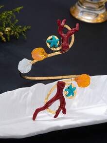 1pc Burgundy Coral Shell Arm Cuff, Shell & Starfish Contrast Metal Armlet, Personalized Beach Vacation Arm Accessory - Burgundy - View 4