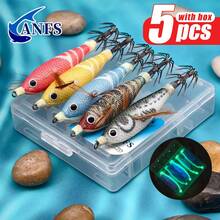 ANFS 5pcs Premium Horizontal Shrimp Squid Jig Kit -Saltwater Fishing Lures Shrimp Prawn Lures For Cuttlefish Octopus - Multicolor - View 2