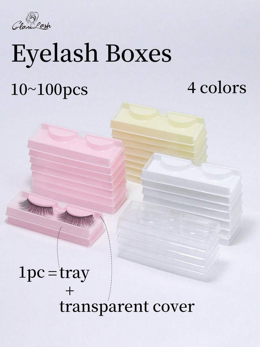 Glamlash 100/40/20件裝睫毛盒,白色粉色透明超輕睫毛包裝盒,睫毛收納,防塵,睫毛展示,假睫毛工具,1件 = 托盤 + 透明蓋 - 彩色 - 查看 1