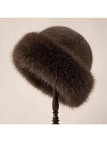 1pc Thick Faux Fox Fur Winter Hat, Windproof Ear Protection, Wide Fur Brim, Women's Cold Weather Skiing, Daily Wear, Vintage Mongolian Style Hat - Multicolor - View 14