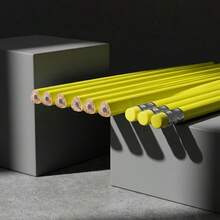 6/12 piezas Lápices de madera de color amarillo claro sólido con cabezales de goma de borrar a juego, férulas de aluminio metálico resistente, las gomas de borrar no se caen. Barril de madera natural con tacto suave y redondo, escritura suave sin romperse. unicolor minimalista sin patrones, adecuado para práctica de escritura a mano, notas de oficina, bocetos y garabatos. , Y sin olor, apariencia fresca, perfecto para útiles escolares, regalos creativos y obsequios de eventos - Rectángulo - Ver 5