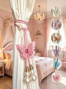 Butterfly Curtain Tieback, Pearl Decor, Adjustable Decorative Rope Curtain Clip, Suitable For Home Curtains, Bedroom, Nursery And Living Room Window Decoration - Multicolor - View 3