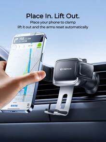 REMAX Stable & Anti-Shake Car Vent Phone Holder, Mechanical Memory Grip, One-Hand Use, Fits 4-7.2",Car Accessories, Car Essentials, Car Stuff - Black - View 4