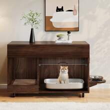 Cat Tree With Cat Mat, Cat Furniture, Pet Cabinet With Rattan Drawer, Pet Sideboard/TV Stand, No Cat Box, White, 120x50x65 - Single Door, 100*45,5*67 cm - View 1