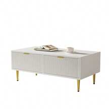 Modern White Coffee Table With Golden Accents - 白色 - 查看 5